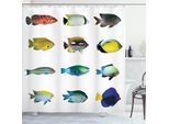 Abakuhaus Tenda Da Doccia Con Motivi Marini, Animali Marini Su Tema Alberi, Opaca, Incl. 12 Anelli, Resistente A Batteri E Muffe, 175 X 200 Cm, Blu E Nero