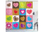 Abakuhaus Tenda Da Doccia Land, Patchwork Con Cuori, Stampa Personalizzata, 12 Ganci Inclusi, Colori Resistenti, Decorativa Con Colori Chiari, 175 X 220 Cm, Multicolore