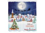 Abakuhaus Tenda Da Doccia Natalizia, Luna Babbo Natale Renna Villaggio Invernale, Set Decorativo Per Bagno In Tessuto Con Ganci, 175X220 Cm, Bianco
