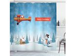 Abakuhaus Tenda Da Doccia Natalizia, Babbo Natale Aereo Pupazzo Di Neve, Impermeabile, Incl. 12 Anelli, Resistente A Batteri E Muffe, 175 X 240 Cm, Arancione Blu