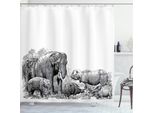 Abakuhaus Tenda Da Doccia Bianca E Nera, Elefanti, Opaca, Incl. 12 Anelli, Resistente A Batteri E Muffe, 175 X 240 Cm, Bianco E Nero