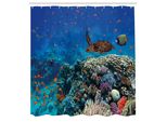 Abakuhaus Tenda Da Doccia Con Pesci, Pesci Esotici E Tartarughe Su Coralli Rocciosi Foto Di Vita Selvaggia, Tessuto Set Decorativo Per Bagno Con Ganci, 175X200 Cm, Multicolore