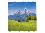Abakuhaus Tenda Da Doccia Naturale, Paesaggio Pastorale Nelle Alpi Con Prati E Fiori, Stampa Nordica Heaven, Tessuto, Set Decorativo Per Bagno Con Ganci, 175X220 Cm, Verde Blu