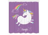 Abakuhaus Tenda Da Doccia Unicorno, Animale Mitico Con Nuvole E Arcobaleno Fairy Cute Unicorn Image Print, Tessuto Set Decorativo Per Bagno Con Ganci, 175X220 Cm, Lavanda Bianco