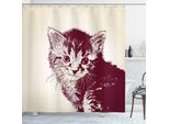 Abakuhaus Tenda Da Doccia Vintage, Grunge Retro Kitty Cat, Impermeabile, Inclusi 12 Anelli, Resistente A Batteri E Muffe, 175 X 240 Cm, Marrone Rossiccio Crema