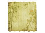 Abakuhaus Tenda Da Doccia In Bambù, Immagine Di Uccelli In Ombra Sul Ramo Di Bambù E Tema Della Vita Selvaggia, Set Decorativo Per Bagno In Tessuto Con Ganci, 175X200 Cm, Verde