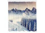 Abakuhaus Tenda Da Doccia Naturale, Inverno Innevato Cielo Drammatico Paese Delle Fiabe Nevicata Stampa Panoramica, Tessuto Set Decorativo Per Bagno Con Ganci, 175X200 Cm, Blu Grigio Bianco Grigio