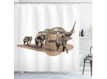 Abakuhaus Tenda Da Doccia Africana, Elefanti Nella Savana, Opaca, Incl. 12 Anelli, Resistente A Batteri E Muffe, 175 X 200 Cm, Bianco Marrone