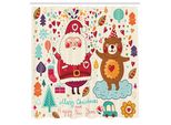 Abakuhaus Tenda Da Doccia Natalizia, Babbo Natale E Orsacchiotto Ornamenti Vintage Natalizi Festa Tema Asilo Nido, Set Decorativo In Tessuto Per Bagno Con Ganci, 175X220 Cm, Multicolore
