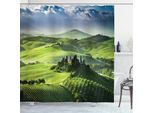 Abakuhaus Tenda Da Doccia Paesaggio, Alba Nella Valle, Acqua Opaca Incl. 12 Anelli Lunga Durata Resistente A Batteri E Muffe, 175 X 200 Cm, Verde Blu
