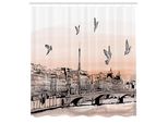 Abakuhaus Tenda Da Doccia Paesaggio, Schizzo Panoramico Artistico Tramonto Su Parigi "Pont Des Arts"" Con Piccioni, Tessuto Set Decorativo Per Bagno Con Ganci, 175X240 Cm, Grigio Pesca"