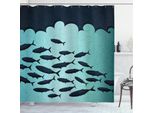 Abakuhaus Tenda Da Doccia Con Motivo Ittico, Tema Surreal Ocean Life, Opaca, Incl. 12 Anelli, Resistente A Batteri E Muffe, 175 X 240 Cm, Blu Turchese