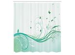 Abakuhaus Tenda Da Doccia Turchese, Illustrazioni In Stile Vittoriano Con Motivi A Onde E Farfalle, Set Decorativo Per Bagno In Tessuto Con Ganci, 175X220 Cm, Verde Menta Chiaro
