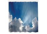 Abakuhaus Tenda Da Doccia Paesaggistica, Cielo Colorato Con Nuvole E Raggi Di Sole, Paesaggio Nuvoloso Da Sogno Dopo La Pioggia, Immagine Artistica, Tessuto, Set Decorativo Per Bagno Con Ganci, 175X240 Cm, Blu E Bianco