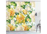 Abakuhaus Tenda Da Doccia Rosa, Fiori Acquerellati, Opaca, Incl. 12 Anelli, Resistente A Batteri E Muffe, 175 X 200 Cm, Giallo Beige Verde