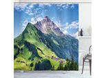Abakuhaus Tenda Da Doccia Naturale, Spring Scene Montagna, Acqua Opaca Incl. 12 Anelli Lunga Durata Resistente A Batteri E Muffe, 175 X 240 Cm, Verde Blu