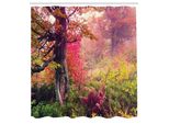 Abakuhaus Tenda Da Doccia Boschiva, Paesaggio Fiabesco Con Alberi Autunnali Nel Giardino Naturale Della Foresta In Ucraina, Set Decorativo Per Bagno In Tessuto Con Ganci, 175X240 Cm, Rosso Verde Marrone