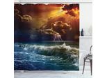 Abakuhaus Tenda Da Doccia Naturale, Oceano Onde Selvagge Di Fuoco, Resistente Ai Batteri E Alla Muffa, Incl. 12 Ganci Lavabile Elegante Stampa Digitale, 175 X 220 Cm, Blu Arancione