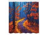 Abakuhaus Tenda Da Doccia Land, Scura E Profonda Nella Foresta In Autunno Autunno Stagione Calma Magica Natura Arte Pittura, Tessuto Set Decorativo Per Bagno Con Ganci, 175X240 Cm, Arancione Blu Navy