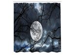 Abakuhaus Tenda Da Doccia Bosco, Luna Piena Nella Notte Nel Bosco Inverno Giorni Mistici Drammatici Foto Lunare, Tessuto Set Decorativo Per Bagno Con Ganci, 175X240 Cm, Nero Blu Giallo