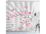 Abakuhaus Tenda Da Doccia Naturale, Uccellini Su Ciliegio, Set Incl. 12 Ganci In Tessuto Impermeabile Resistente A Batteri E Muffe, 175 X 180 Cm, Grigio Chiaro Rosa