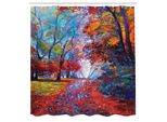 Abakuhaus Tenda Da Doccia Land, Parco Fatato Colorato Nella Natura Arte Vista Terra E Alberi Nella Natura Arte, Tessuto Set Decorativo Per Bagno Con Ganci, 175X220 Cm, Multicolore