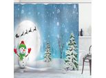 Abakuhaus Tenda Da Doccia Natalizia, Jolly Snowman Christmas, Impermeabile, Incl. 12 Anelli, Resistente A Batteri E Muffe, 175 X 240 Cm, Bianco E Blu