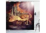 Abakuhaus Tenda Da Doccia Gotica, Fantasy Castle Village, Resistente A Batteri E Muffe, Incl. 12 Ganci Lavabile Elegante Stampa Digitale, 175 X 180 Cm, Viola Crema