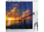 Abakuhaus Tenda Da Doccia Naturale, Paesaggio Romantico Oceano, Opaca, Incl. 12 Anelli, Resistente A Batteri E Muffe, 175 X 240 Cm, Arancione Blu