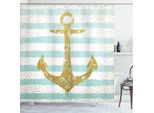 Abakuhaus Tenda Da Doccia Con Ancora, Ancora Dorata In Stile Nordico Marittimo, Sfondo A Righe, Stampa Vintage, Tessuto, Set Decorativo Per Bagno Con Ganci, 175X220 Cm, Azzurro Pallido E Bianco