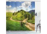 Abakuhaus Tenda Da Doccia Paesaggistica, Hillside Meadow Trees, Resistente Alle Muffe E Ai Batteri, Incl. 12 Ganci Lavabile Elegante Stampa Digitale, 175 X 180 Cm, Verde-Blu