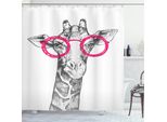 Abakuhaus Tenda Da Doccia Divertente, Occhiali Da Hipster Con Animali, Opaca All'acqua, Incl. 12 Anelli, Resistente A Batteri E Muffe, 175 X 200 Cm, Bianco Rosa