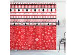 Abakuhaus Tenda Da Doccia Natalizia, Fiocchi Di Neve Geometrici, Opaca All'acqua, Incl. 12 Anelli, Resistente A Batteri E Muffe, 175 X 240 Cm, Bianco Rosso