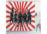 Abakuhaus Tenda Da Doccia Giapponese, Samurai Ninja Retro, Impermeabile, Inclusi 12 Anelli, Resistente A Batteri E Muffe, 175 X 200 Cm, Nero Rosso