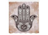 Abakuhaus Tenda Da Doccia Hamsa, Mano Di Fatima Stile Grunge Mandala Con Occhio Malvagio Arte Mistica Orientale, Tessuto Set Decorativo Per Bagno Con Ganci, 175X240 Cm, Marrone E Crema