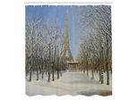 Abakuhaus Tenda Da Doccia Land, Scena Invernale Della Storica Torre Eiffel Nella Vista Urbana Della Città Di Parigi, Set Decorativo Per Bagno In Tessuto Con Ganci, 175X220 Cm, Blu Grigio Bianco Grigio