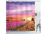 Abakuhaus Tenda Da Doccia Naturale, Campi Di Tulipani Scenografici, Resistente A Batteri E Muffe, Incl. 12 Ganci Lavabile Elegante Stampa Digitale, 175 X 220 Cm, Arancione Rosa Viola