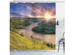 Abakuhaus Tenda Da Doccia Naturale, Rising Sun Fiume Tranquillo, Acqua Opaca Incl. 12 Anelli Resistente A Batteri E Muffe, 175 X 200 Cm, Multicolore