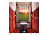 Abakuhaus Tenda Da Doccia Naturale, Freschezza Naturale Impostazione Da Treno Finestra Destinazione Viaggio, Tessuto Set Decorativo Per Bagno Con Ganci, 175X200 Cm, Crema Verde Rosso