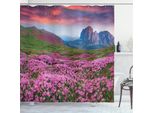 Abakuhaus Tenda Da Doccia Paesaggistica, Mountain Village Autunno, Acqua Opaca Incl. 12 Anelli Lunga Durata Resistente A Batteri E Muffe, 175 X 200 Cm, Verde Rosa