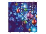 Abakuhaus Tenda Da Doccia Natalizia, Buon Anno Nuovo Festa Con Ornamenti Vorticosi Palline Stampa Festiva, Tessuto Set Decorativo Per Bagno Con Ganci, 175X220 Cm, Multicolore
