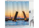 Abakuhaus Tenda Da Doccia Da Viaggio, Ponte Seascape Tramonto, Acqua Opaca Incl. 12 Anelli Lunga Durata Resistente A Batteri E Muffe, 175 X 240 Cm, Arancione Blu