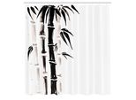 Abakuhaus Tenda Da Doccia In Bambù, Motivo Bambù In Stile Tradizionale Cinese Acquerello, Tessuto, Set Decorativo Per Bagno Con Ganci, 175X220 Cm, Nero Crema