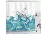 Abakuhaus Tenda Da Doccia Nautica, Nave E Onde Dell'oceano, Opaca, Incl. 12 Anelli, Resistente A Batteri E Muffe, 175 X 200 Cm, Aqua Taupe