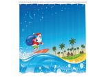 Abakuhaus Tenda Da Doccia Natalizia, Babbo Natale Che Surfa Su Un'onda Con Un Sacco Su Un Cartone Animato Tropicale Fantastico Di Una Notte Tropicale Sulla Spiaggia, Set Di Decorazioni Per Il Bagno In Tessuto Con Ganci, 175X200 Cm, Multicolore
