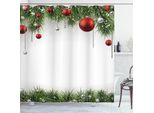 Abakuhaus Tenda Da Doccia Natalizia, Palline Decorative, Impermeabile, Incl. 12 Anelli, Resistente A Batteri E Muffe, 175 X 240 Cm, Verde Rosso