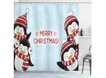 Abakuhaus Tenda Da Doccia Natalizia, Penguins Bambini, Impermeabile, Incl. 12 Anelli, Resistente A Batteri E Muffe, 175 X 240 Cm, Blu Rosso