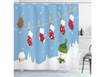 Abakuhaus Tenda Da Doccia Natalizia, Calzini Appesi Uccellino, Opaca All'acqua, Incl. 12 Anelli, Resistente A Batteri E Muffe, 175 X 240 Cm, Bianco Blu