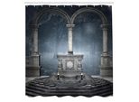 Abakuhaus Tenda Da Doccia Gotica, Altare Su Pavimento A Scacchi In Una Scena Invernale Nebbiosa E Inquietante, Set Decorativo Per Bagno In Tessuto Con Ganci, 175X200 Cm, Blu Grigio