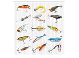 Abakuhaus Tenda Da Doccia Fishing, Diversi Ganci Da Pesca Oggetti Pesca Reti Raccolta Hobby Attività Ricreativa, Tessuto Set Decorativo Per Bagno Con Ganci, 175X200 Cm, Multicolore